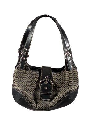Vintage Coach 7074 Soho Hobo Shoulder bag Signature Canvas Leather Trim